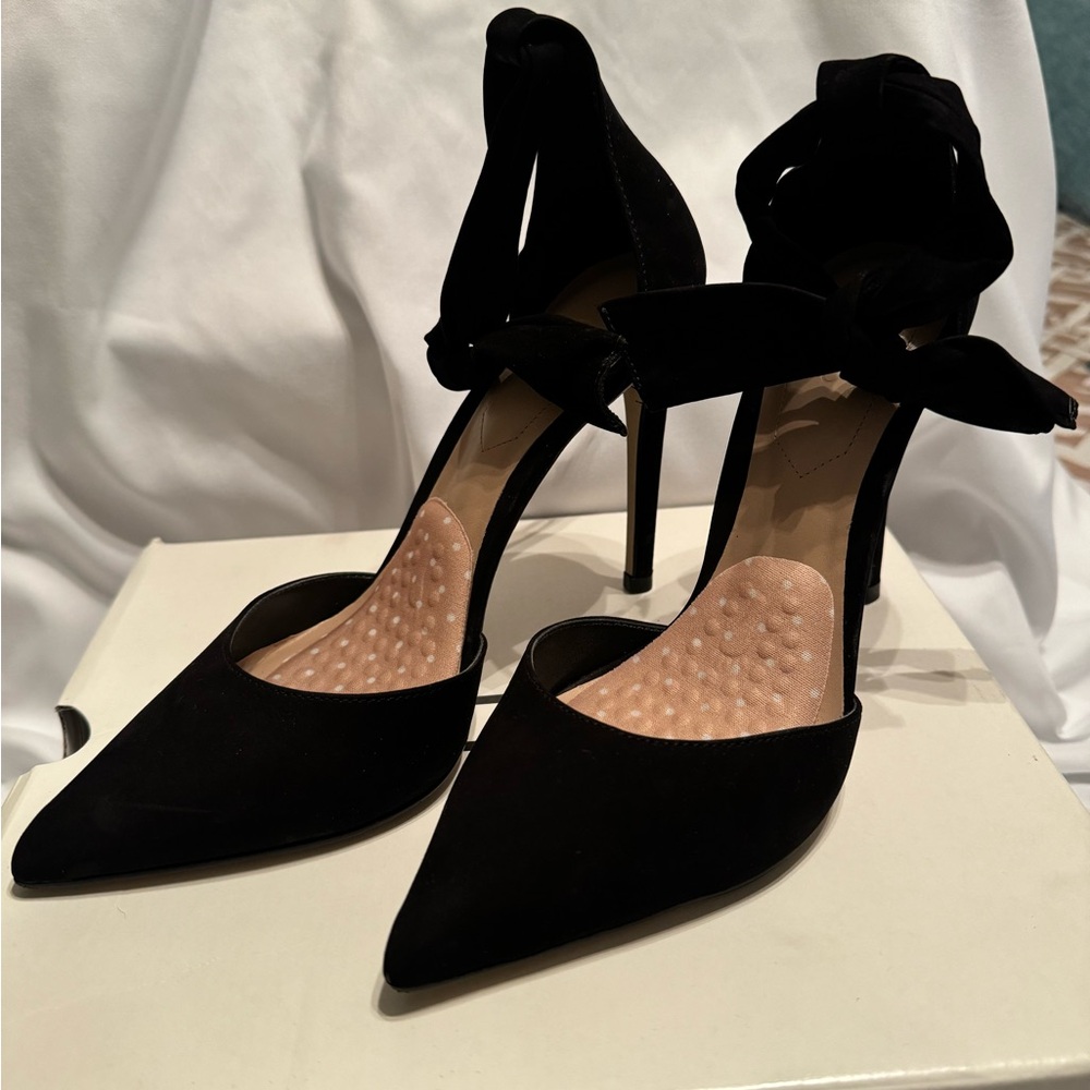 Black Suede ankle tie 4” heels by Aldo